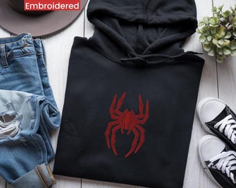 Embroidered Spider Hoodie, Ghost Spider Pullover, Halloween Spider Graphic Hoodie, Unisex Gothic Spider Oversized Sweater, Gym Hoodie.