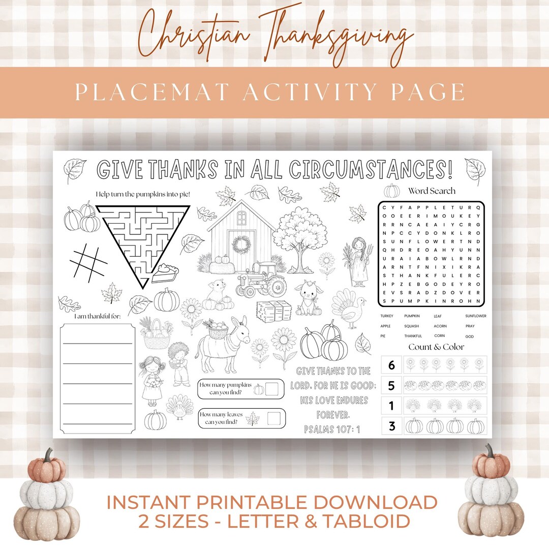 Thanksgiving Activity Placemat for Kids | Christian Bible Verse Craft ...