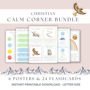 Angolo della calma cristiana / Tabella delle emozioni / Tabella dei sentimenti / Zone di regolazione / Versetti della Bibbia per bambini / Schede di respirazione biblica