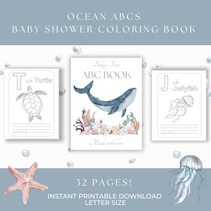Ocean Baby Shower ABC Book | Baby's First ABC Book | ocean themed ABCs baby shower coloring book | Sea nautical | Printable baby shower game