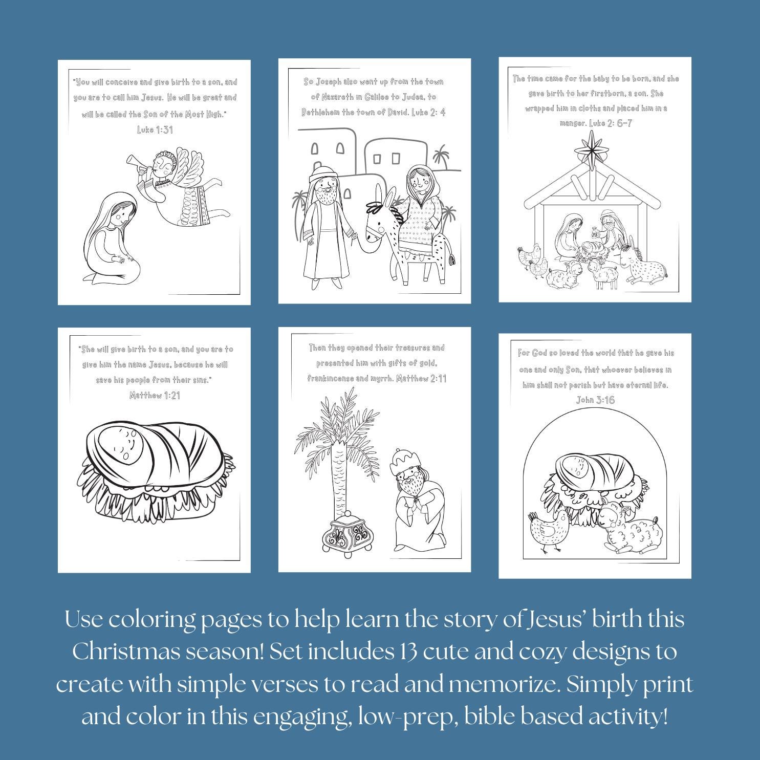 Christmas Nativity Bible Verse Coloring Bundle | Christian | Sunday ...