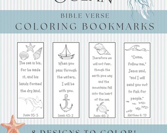 Ocean Bible Verse Coloring Bookmarks | Summer Scripture Activity for Kids | Christian Craft Printable | Sunday School | Homeschool