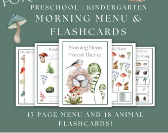 Forest Woodland Theme Morning Menu | Forest Animal Flashcards | Preschool Kindergarten morning menu  | morning menu secular nature
