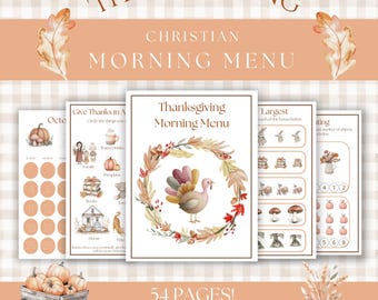 Christian Morning Menu | Preschool kindergarten homeschool printable activity | Autumn Fall Thanksgiving | Bible verse Worksheets