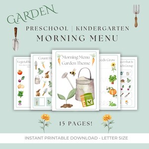 Menu du matin sur le thème du jardin | Menu du matin pour la maternelle | Feuilles de travail pour l'école à la maison | Printemps Eté | Panier du matin