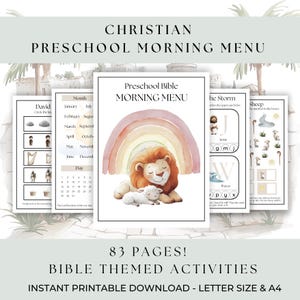 Christian Preschool Morning Menu | Preschool Curriculum | Montessori Quiet Book Homeschool Busy Book | Bible Game Printable Worksheet image 1