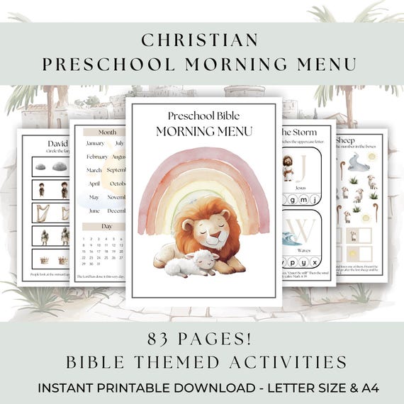Christian Preschool Morning Menu | Preschool Curriculum | Montessori Quiet Book Homeschool Busy Book | Bible Game Printable Worksheet