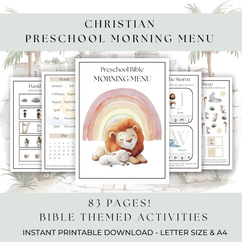 Christian Preschool Morning Menu | Preschool Curriculum | Montessori Quiet Book Homeschool Busy Book | Bible Game Printable Worksheet image 1