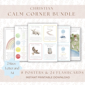 Christian Calm Corner | Emotion Chart | Feeling Chart | Zones of Regulation | Bible Verses For Kids | Bible Breathing Cards | calming corner