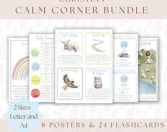 Christian Calm Corner | Emotion Chart | Feeling Chart | Zones of Regulation | Bible Verses For Kids | Bible Breathing Cards | calming corner