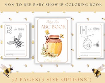 ABC de la fête prénatale | Premier livre ABC de bébé | Livre de coloriage pour la fête prénatale Little Honey on the Way | Jeu de baby shower imprimable Mom to Bee