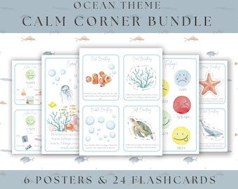 Calm Corner Ocean Theme | Emotion Chart | Feeling Chart | Zones of Regulation  |  Breathing Cards | Under the Sea Classroom Decor
