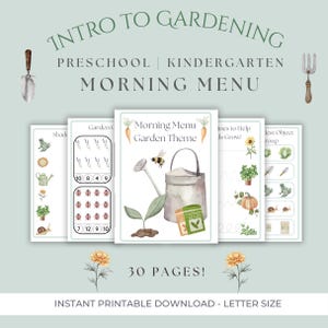 Garten Thema Morgenmenü | Vorschul Kindergarten Morgen Menü | Homeschool Arbeitsblätter | Frühling Sommer | Morgenkorb-Einführung in die Gartenarbeit