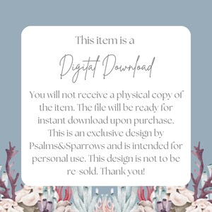 May include: A digital download announcement on a white rounded rectangle with a blue background. The text reads "This item is a Digital Download." The design is by Psalms&Sparrows and is for personal use.