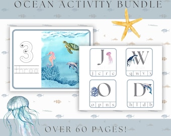 Preschool Kindergarten Ocean Animal Activity Bundle | Ocean Unit Study | Morning Basket | Homeschool Worksheets | Ocean Educational Games