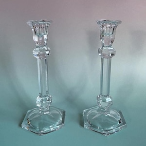 Set of Two Oslo by Toscany Candlesticks Crystal Candle Holders Vintage 9 Inch Candle Sticks
