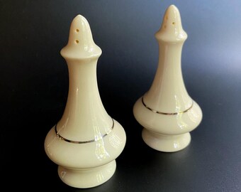 Vintage Lenox Salt and Pepper Shakers Regency Collection Cream Porcelain Gold Trim
