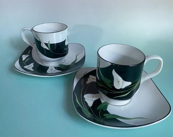 Sango Quadrille Black Lilies Four Square Dinner Plates Four Square