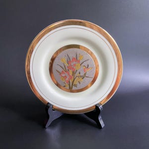 Art of Chokin Gilded Plate Hummingbird and Daffodils Etched Copper Silver Gold Collectible Plate