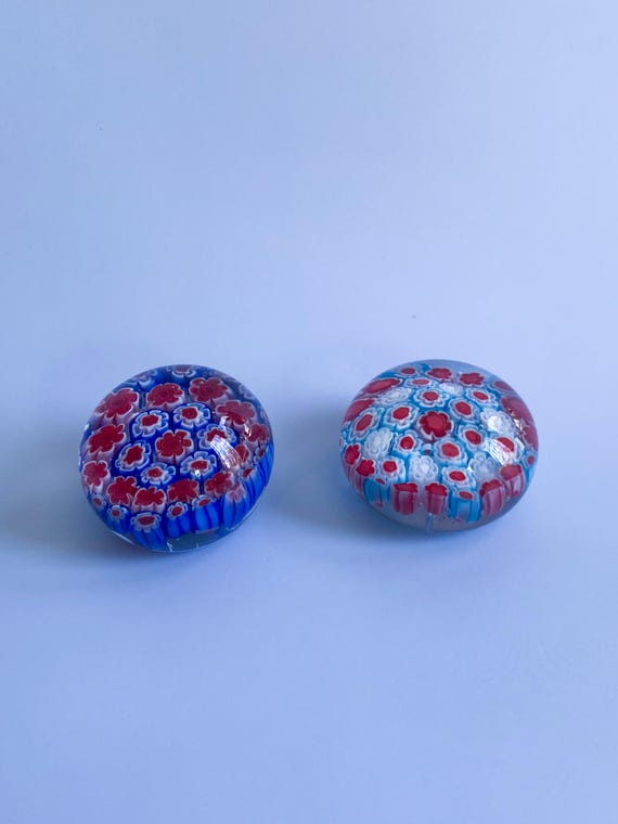 Millefiori Glass Paperweights Floral Vintage Murano Glass