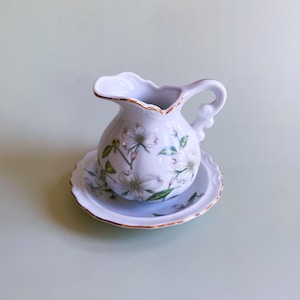 Lefton Dogwood Flower Creamer and Saucer Set Hand Painted Porcelain