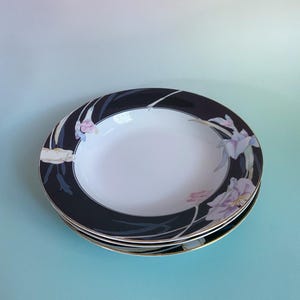 Mikasa Charisma Bowls Conjunto de 3 tigelas vintage com motivo floral de íris e borda preta