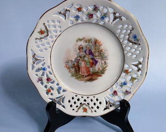Schumann Bavarian Decorative Plate Reticulated Lattice Germany US Zone 1940s Post War