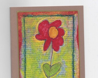 Arte floral en técnica mixta, tarjetas de felicitación con interior en blanco, notas de papelería de un artista con autismo.