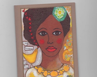 Black Woman Art Card, Blank Inside Note Card, All Occasion Card