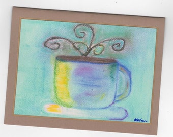 Coffee Art Note Card - Thinking About It Over Coffee