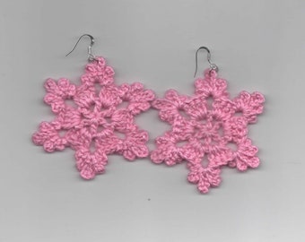 Crocheted Snowflake Earrings,  Handmade Dangle Earrings