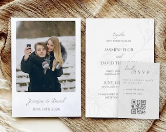 Minimalist Botanical Wedding Invitation Suite, Photo Card (DIY Canva Template)