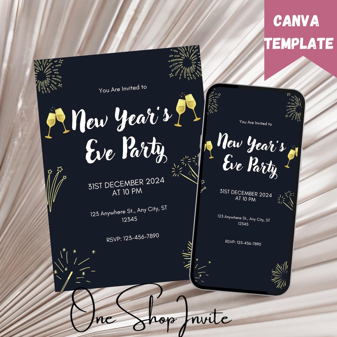 Editable New Years Eve Party Invitation, Cheers to the New Year ...