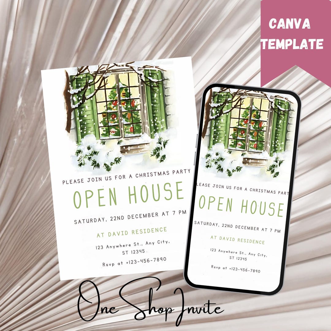 Holiday Open House Invitation Template, Printable Christmas Party ...