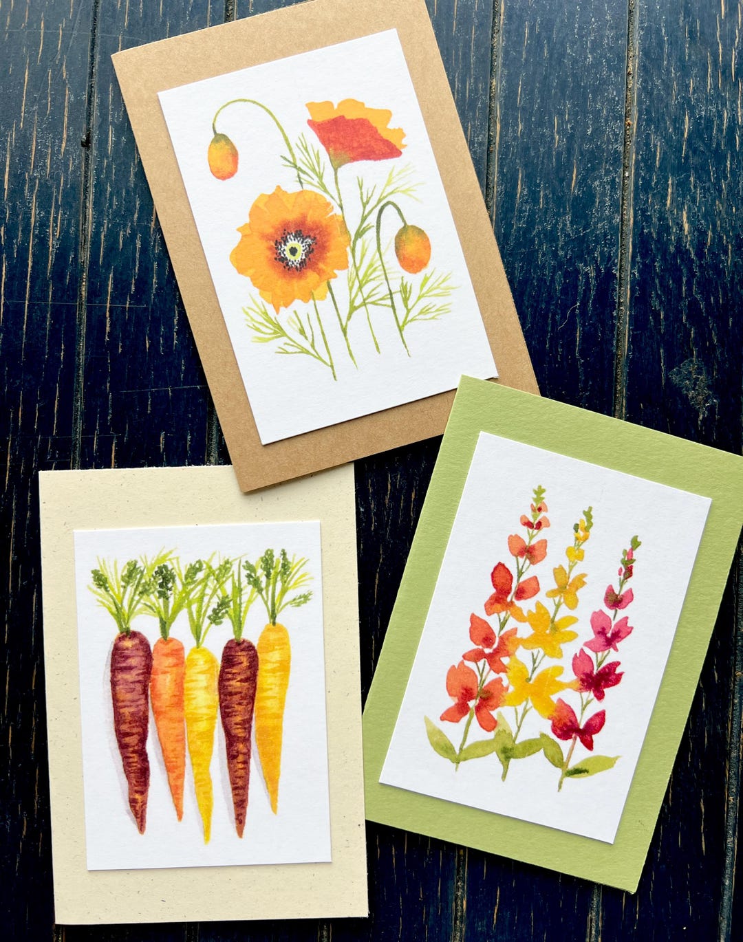 Set of 3 Watercolor Print Cards - Etsy