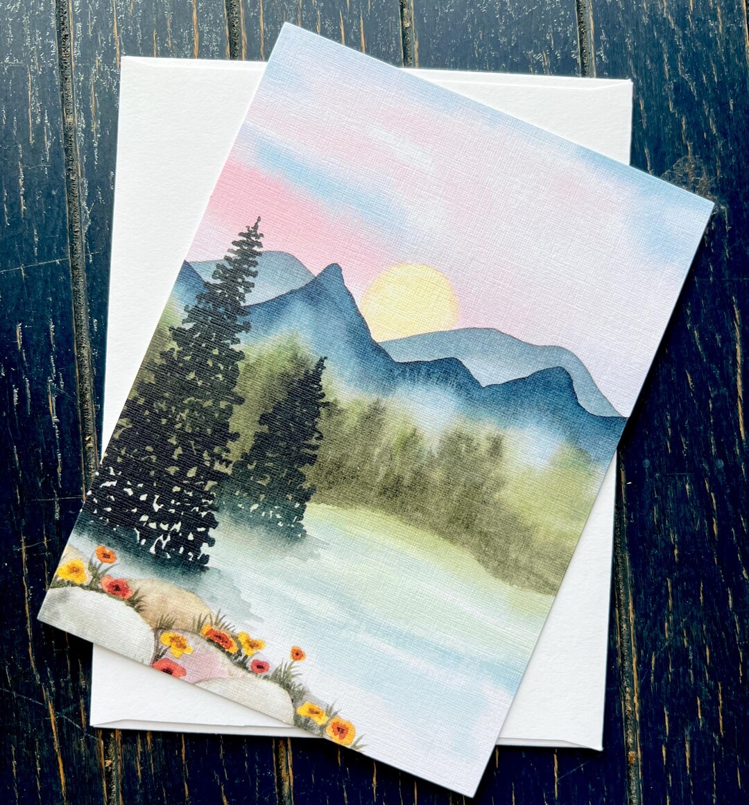 Watercolor Print Flat Card - Mountain Landscape - Etsy