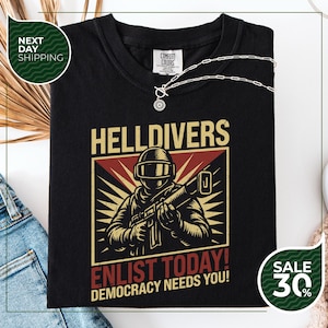 Comfort Colors® Helldivers 2 Enlistment Tee  | Join the Fight for Democracy | Exclusive Sci-Fi Soldier Shirt | PS5 & PC Gamer Gear