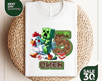 Custom Chicken Jkey MineC Birthday Shirt | MineC Shirt | Personalized for Boys | Girls | Kid's Party Shirt | Family Matching | Miner