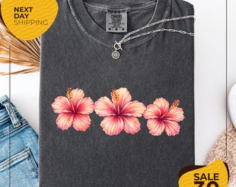 Comfort Colors® Hibiscus Flower T-Shirt | Tropical Beach Tee | Sunset Beach Shirt | Summer Vacation Tee