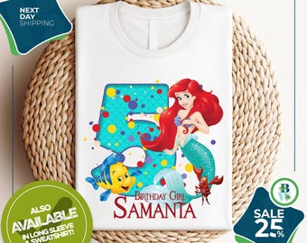 Custom Little Mermaid Birthday Shirt | Ariel Birthday Shirt | Disney Princess Shirt | Disney Princess Group Shirs | Family Matching Shirt