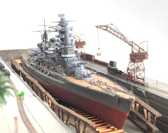 Podstawa dioramy do suchego doku w skali 1:700 – ręcznie robiona podstawa z żywicy do modeli okrętów wojennych, 46 cm x 18 cm