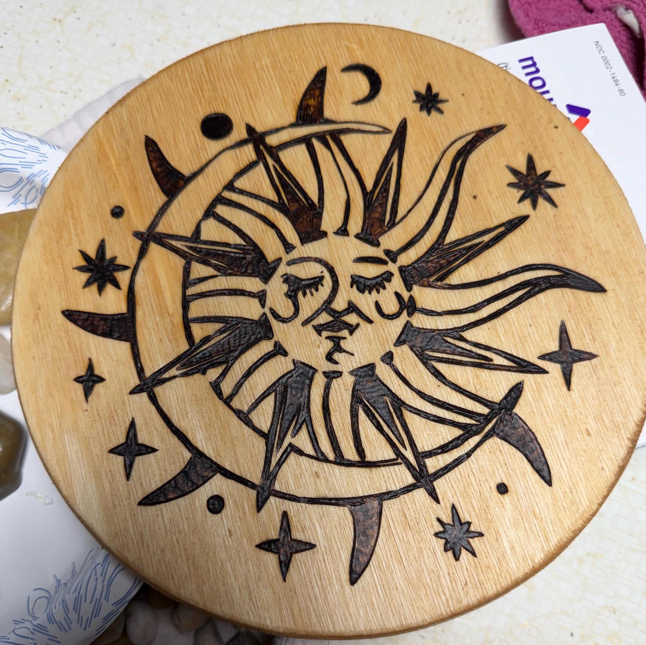 Wood-burned Celestial Sun and Moon Wall Decor Plaque. - Etsy