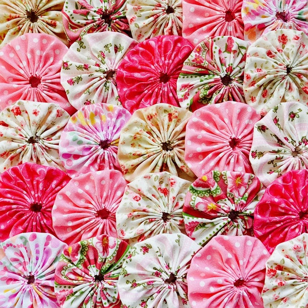 60 ROSE Fabric Flower Applique Yo Yo 3/4 Inch  Barrette Shabby Chic Headband Trim