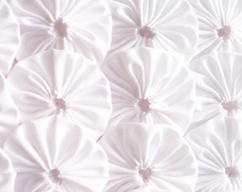 50  1 1/2'' Flower Applique Trim Cottage WHITE Fabric YO YO Quilting Barrette Hair Clip Headband