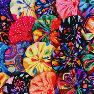 75  1"  BRIGHT Fabric YO YO Quilting Slow Stitching Patch Trim Flower Applique