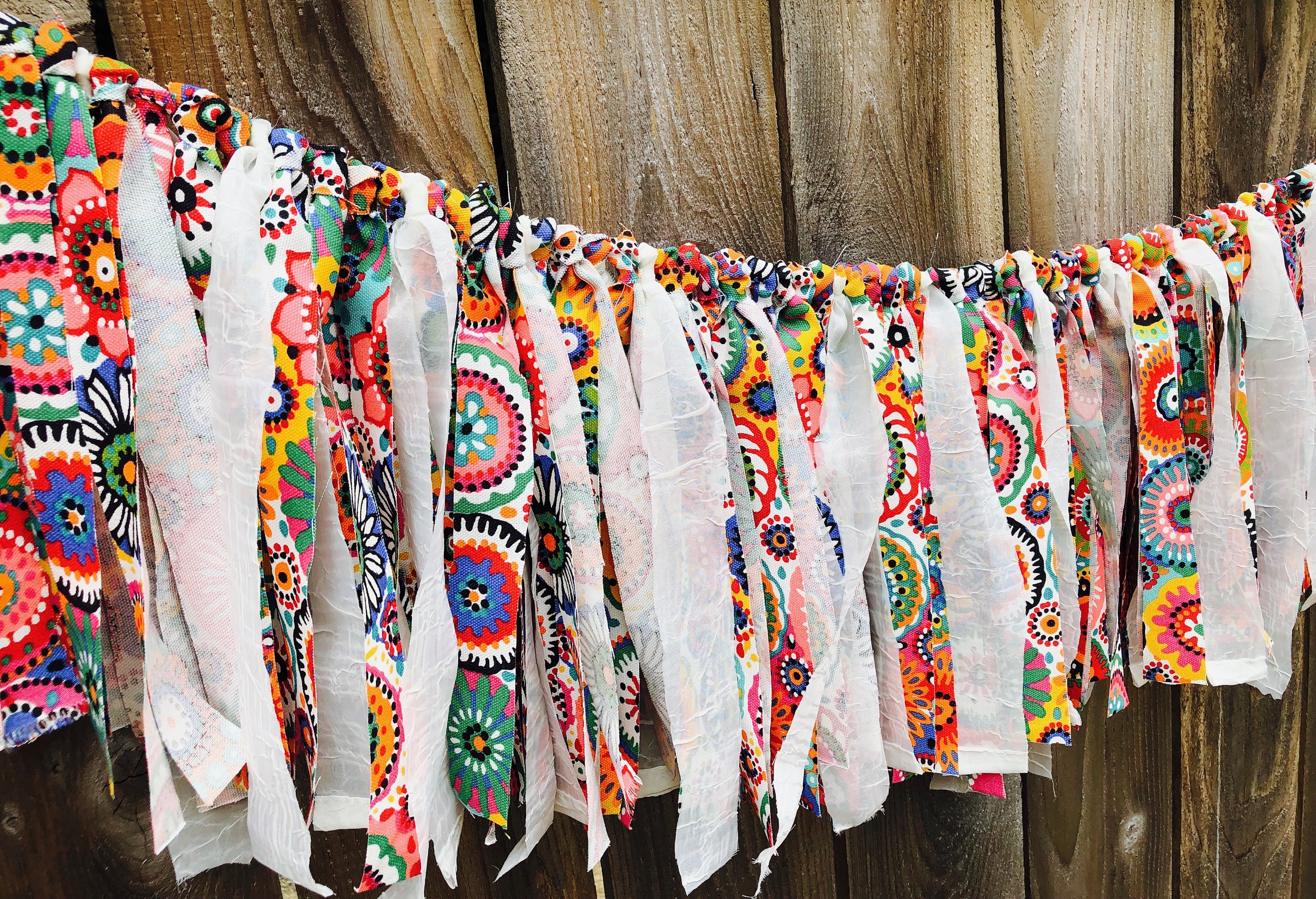 BOHO Rag Tie Garland Fabric Banner Cottagecore Tea Party Birthday Photo Prop