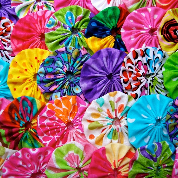 Birthday Trim Applique YOYO 50 BRIGHTS Fabric 1 1/2 Inch Barrette Hair Clip Embellishments