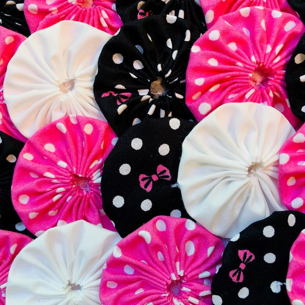 40 2 Inch BLACK PINK Fabric Flower YoYo Quilting Barrette Headband Trim Applique