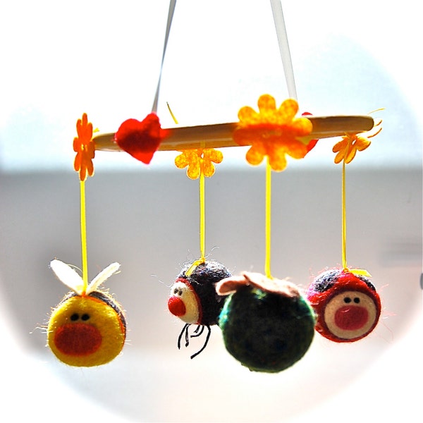 SALE Needle Felted Love Bug Mini Mobile Ready to Ship