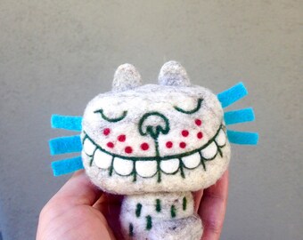 OOAK Needle felted Content Cat Toy Shelf Sitter Ready to Ship